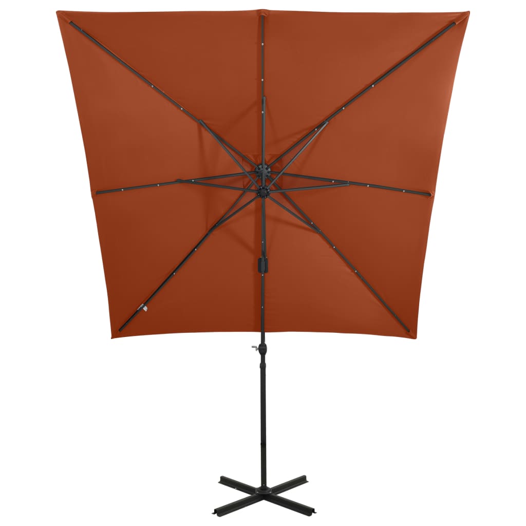 Umbrelă în consolă cu stâlp și LED-uri, cărămiziu, 250 cm