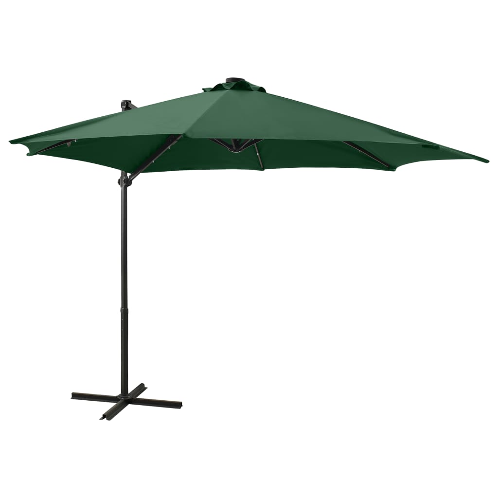 Umbrelă în consolă cu stâlp și LED-uri, verde, 300 cm