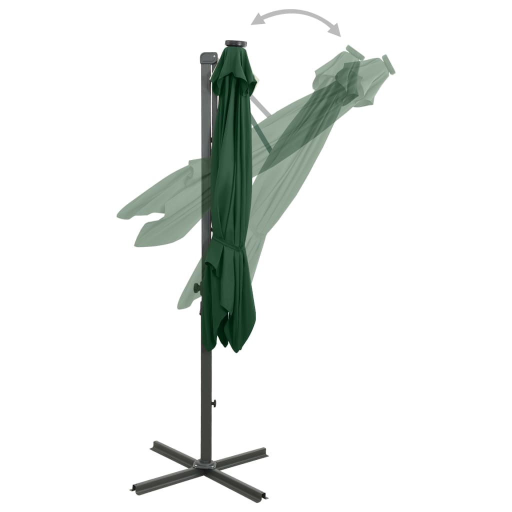 Umbrelă în consolă cu stâlp și LED-uri, verde, 300 cm