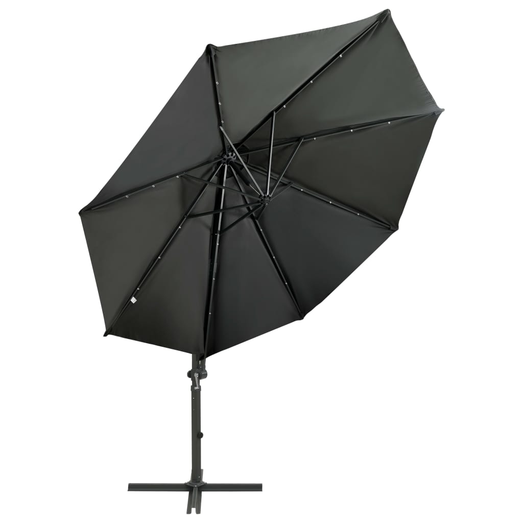 Umbrelă în consolă cu stâlp și LED-uri, antracit, 300 cm