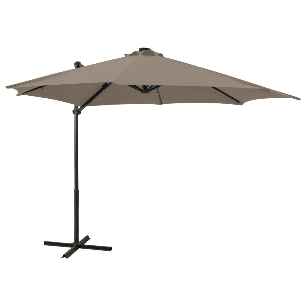 Umbrelă în consolă cu stâlp și LED-uri, taupe, 300 cm