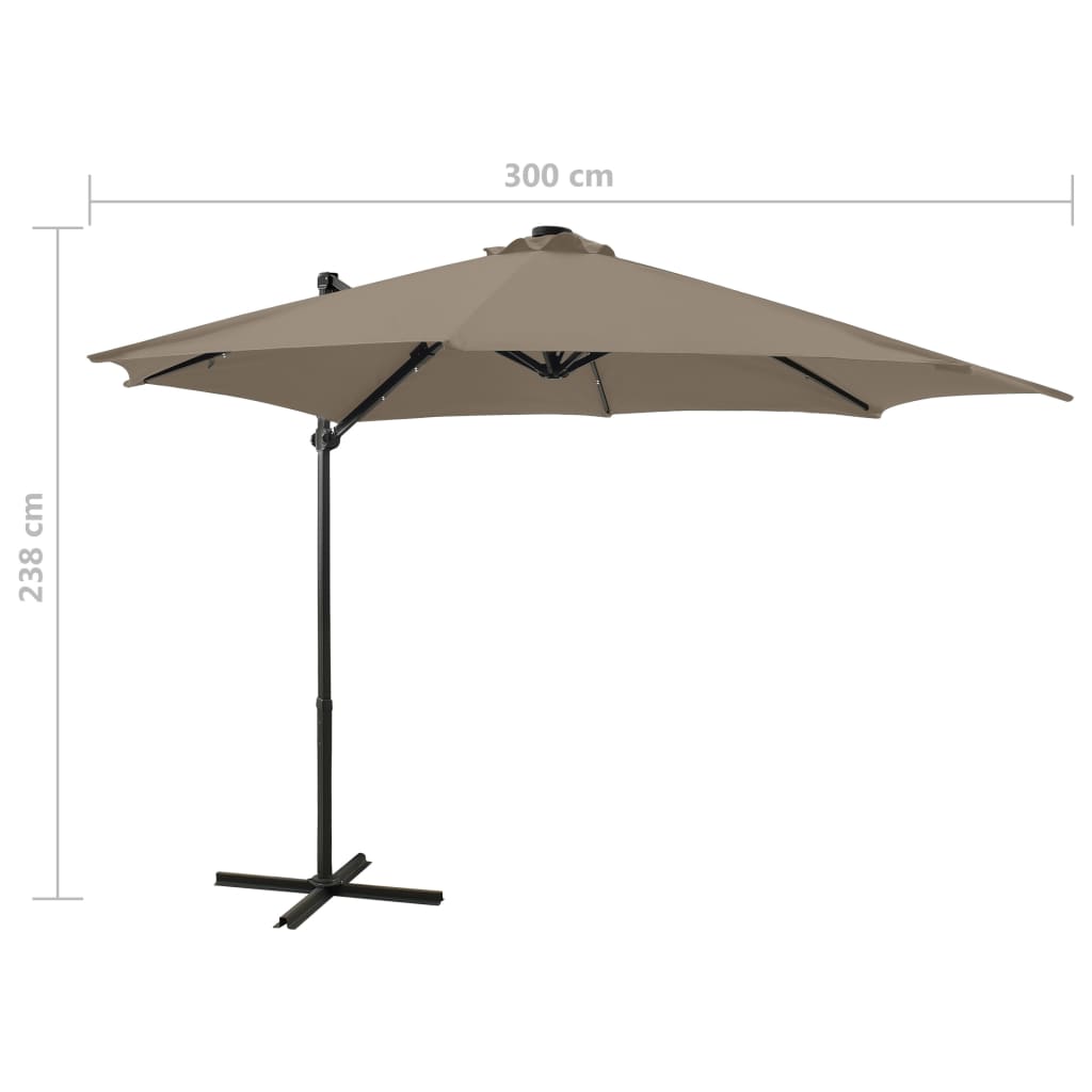 Umbrelă în consolă cu stâlp și LED-uri, taupe, 300 cm