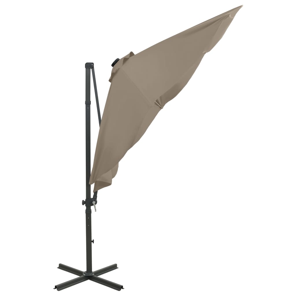 Umbrelă în consolă cu stâlp și LED-uri, taupe, 300 cm