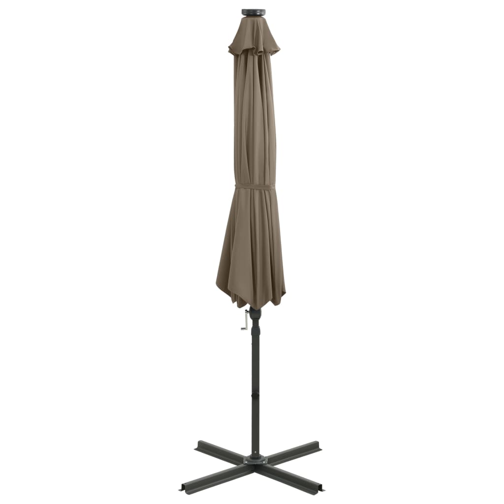 Umbrelă în consolă cu stâlp și LED-uri, taupe, 300 cm