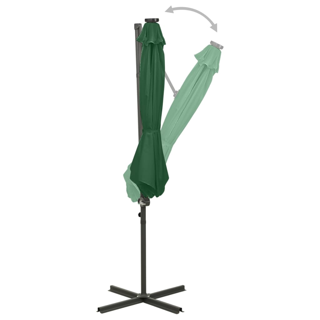 Umbrelă în consolă cu stâlp și LED-uri, verde, 300 cm