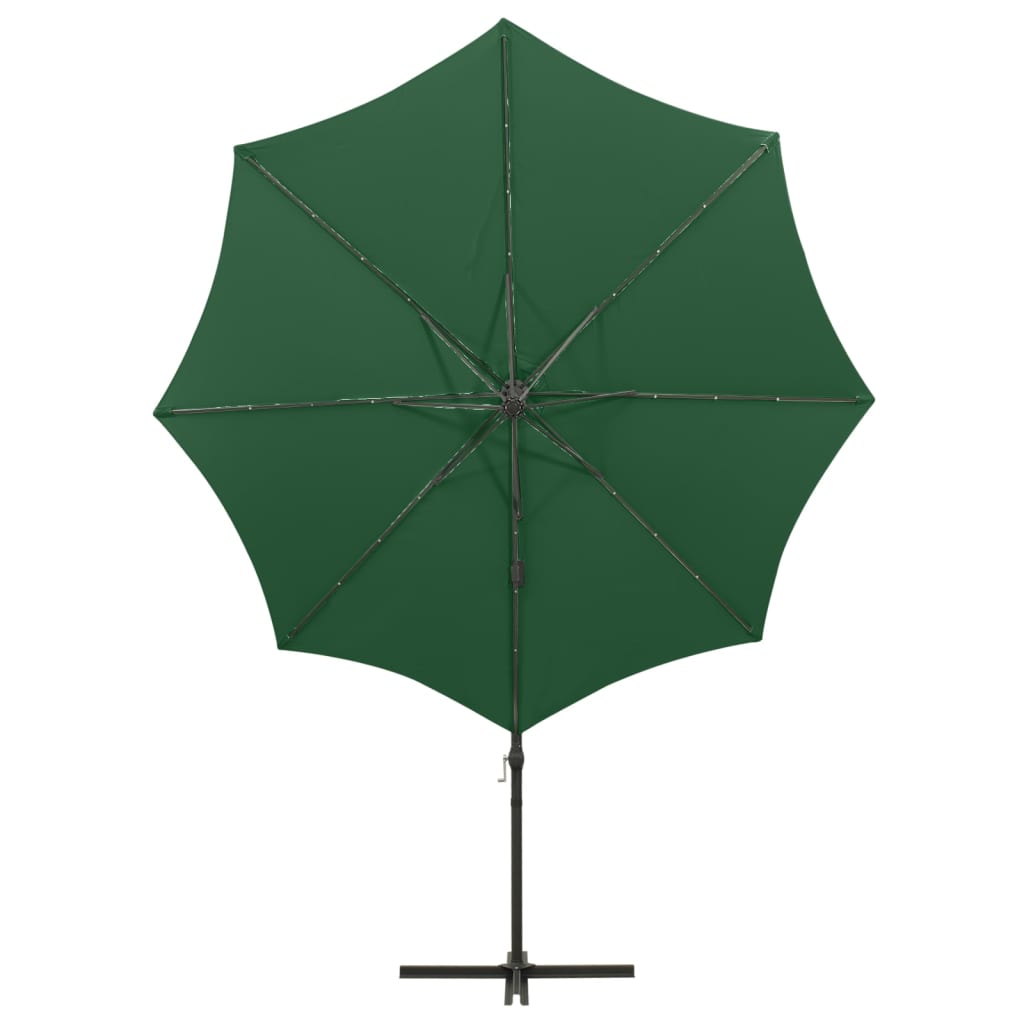 Umbrelă în consolă cu stâlp și LED-uri, verde, 300 cm