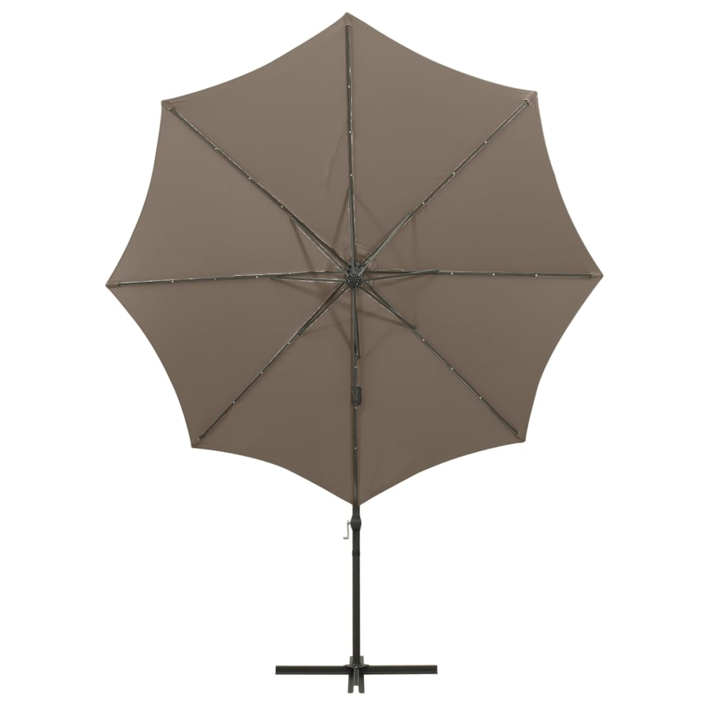 Umbrelă în consolă cu stâlp și LED-uri, taupe, 300 cm