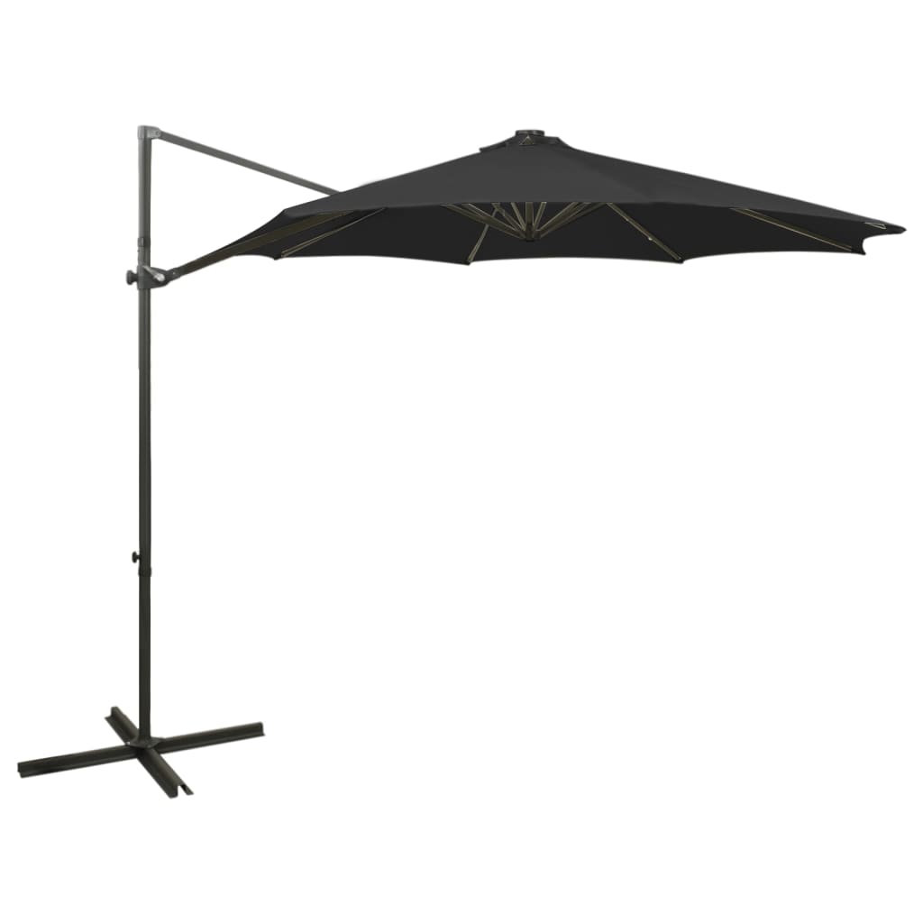 Umbrelă în consolă cu stâlp și LED-uri, negru, 300 cm