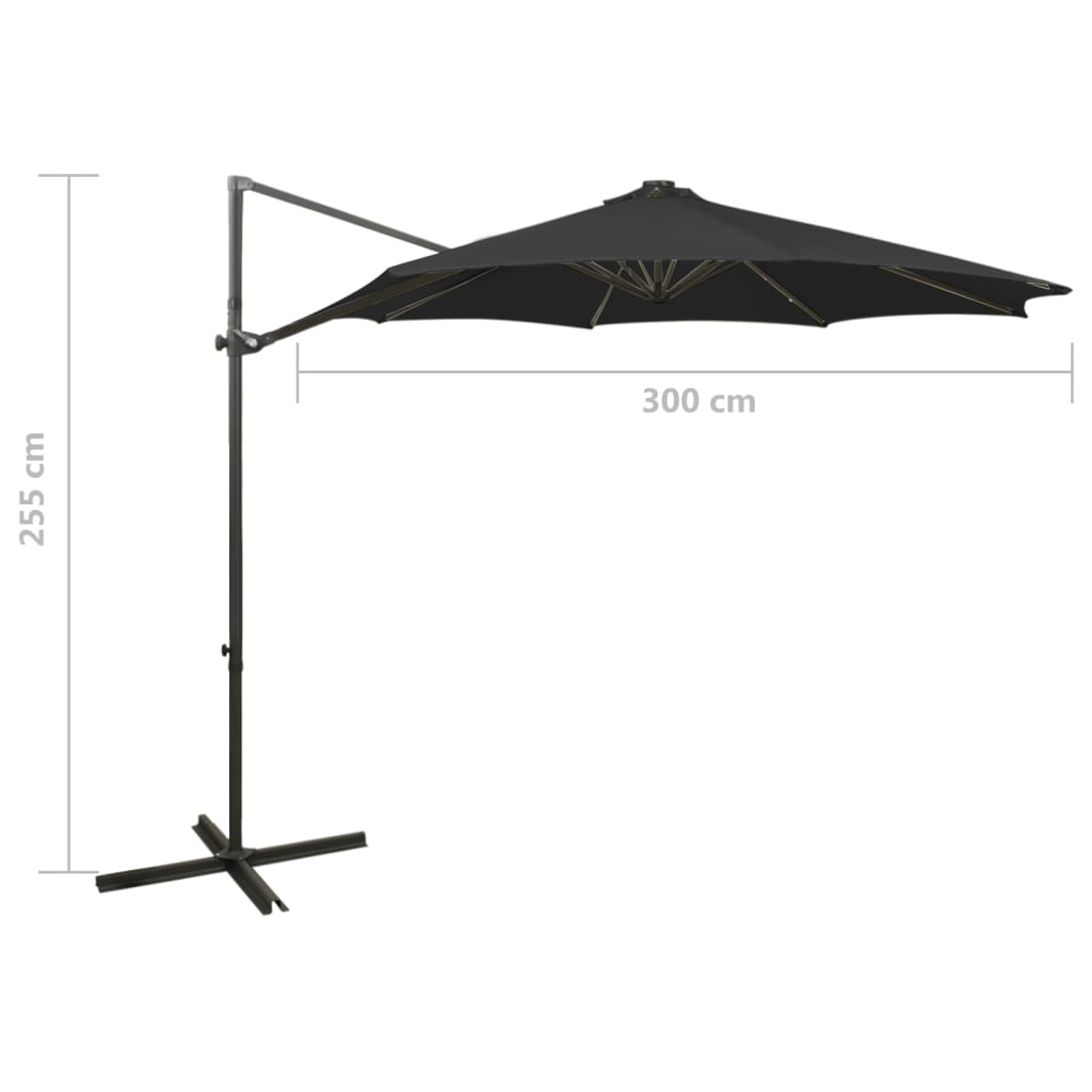 Umbrelă în consolă cu stâlp și LED-uri, negru, 300 cm