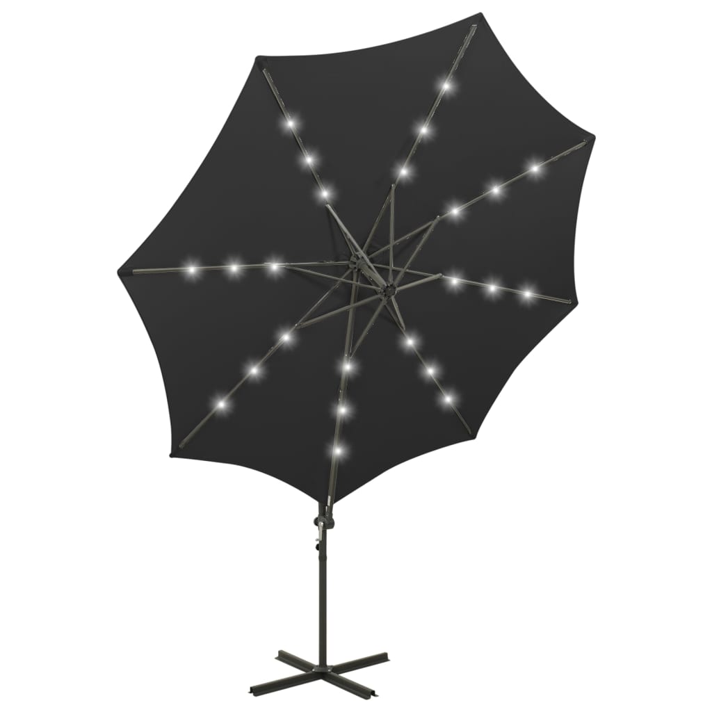 Umbrelă în consolă cu stâlp și LED-uri, negru, 300 cm