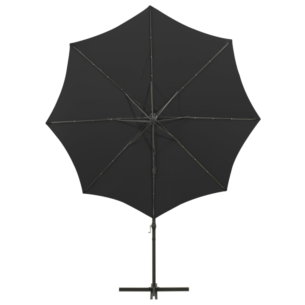 Umbrelă în consolă cu stâlp și LED-uri, negru, 300 cm