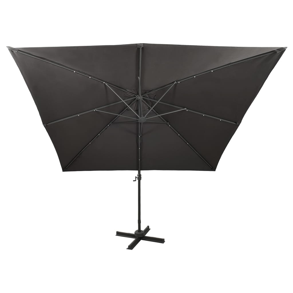 Umbrelă în consolă cu stâlp și LED-uri, antracit, 300 cm