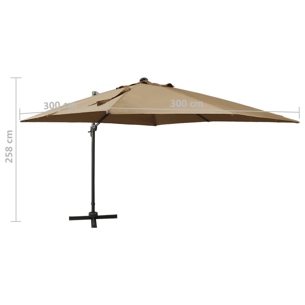 Umbrelă în consolă cu stâlp și LED-uri, taupe, 300 cm