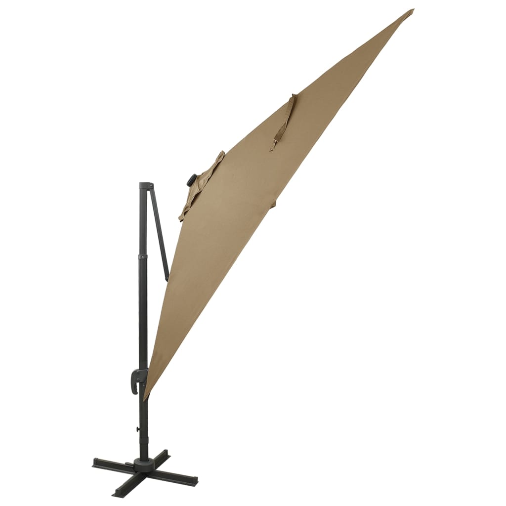 Umbrelă în consolă cu stâlp și LED-uri, taupe, 300 cm