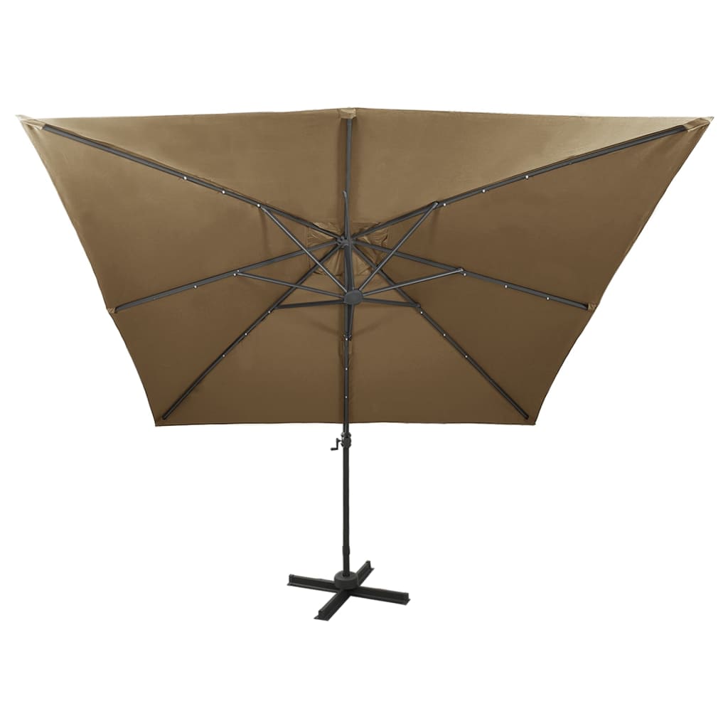 Umbrelă în consolă cu stâlp și LED-uri, taupe, 300 cm