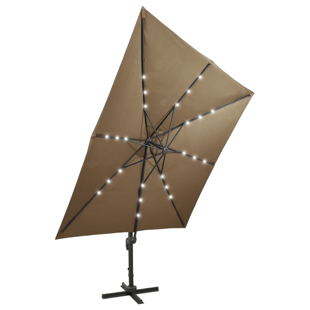 Umbrelă în consolă cu stâlp și LED-uri, taupe, 300 cm