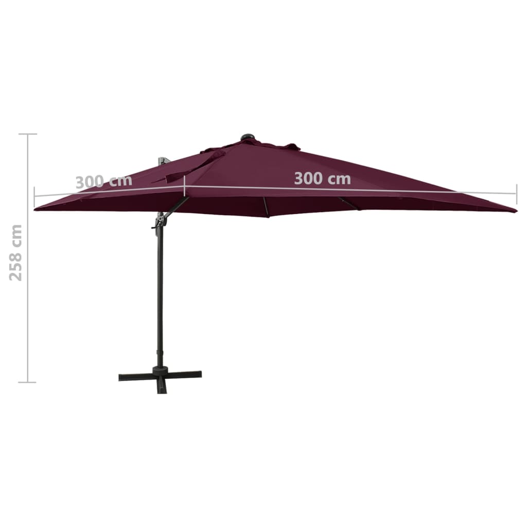 Umbrelă în consolă cu stâlp și LED-uri, roșu bordo, 300 cm