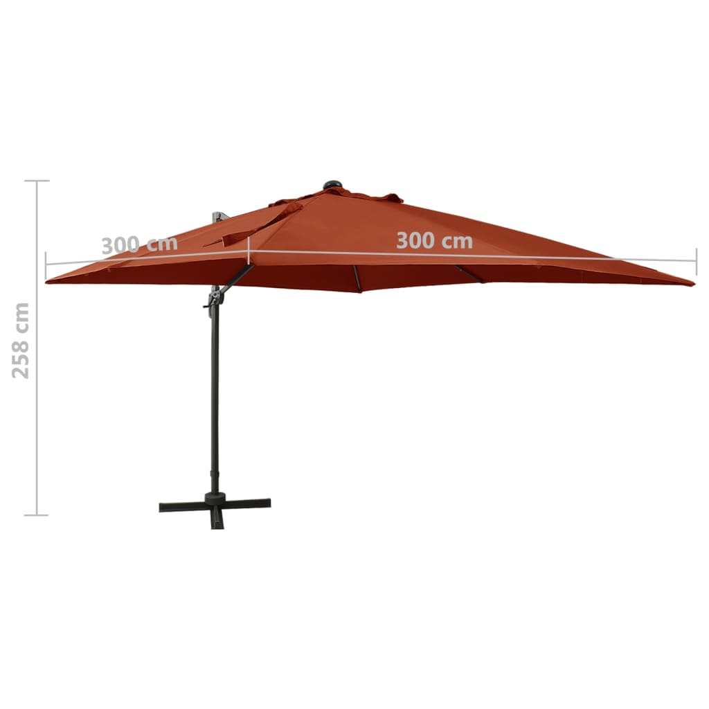 Umbrelă în consolă cu stâlp și LED-uri, cărămiziu, 300 cm