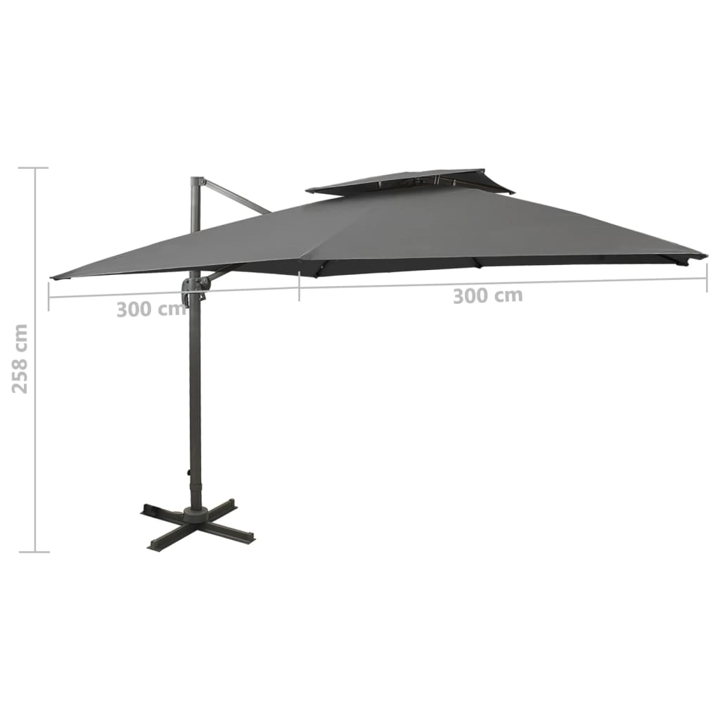 Umbrelă în consolă cu înveliș dublu, antracit, 300x300 cm