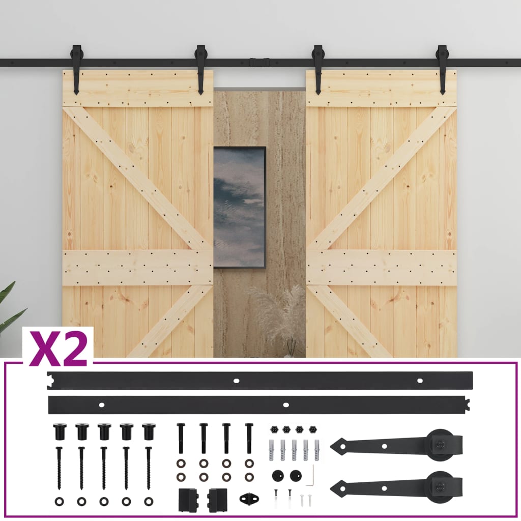 Ușă glisantă cu set feronerie, 100 x 210 cm, lemn masiv de pin