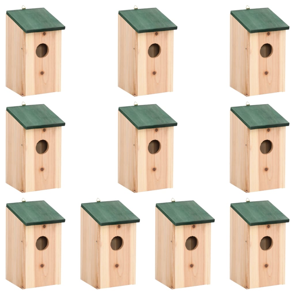 Căsuțe de păsări,10 buc., 12x12x22 cm, lemn masiv de brad - Lando