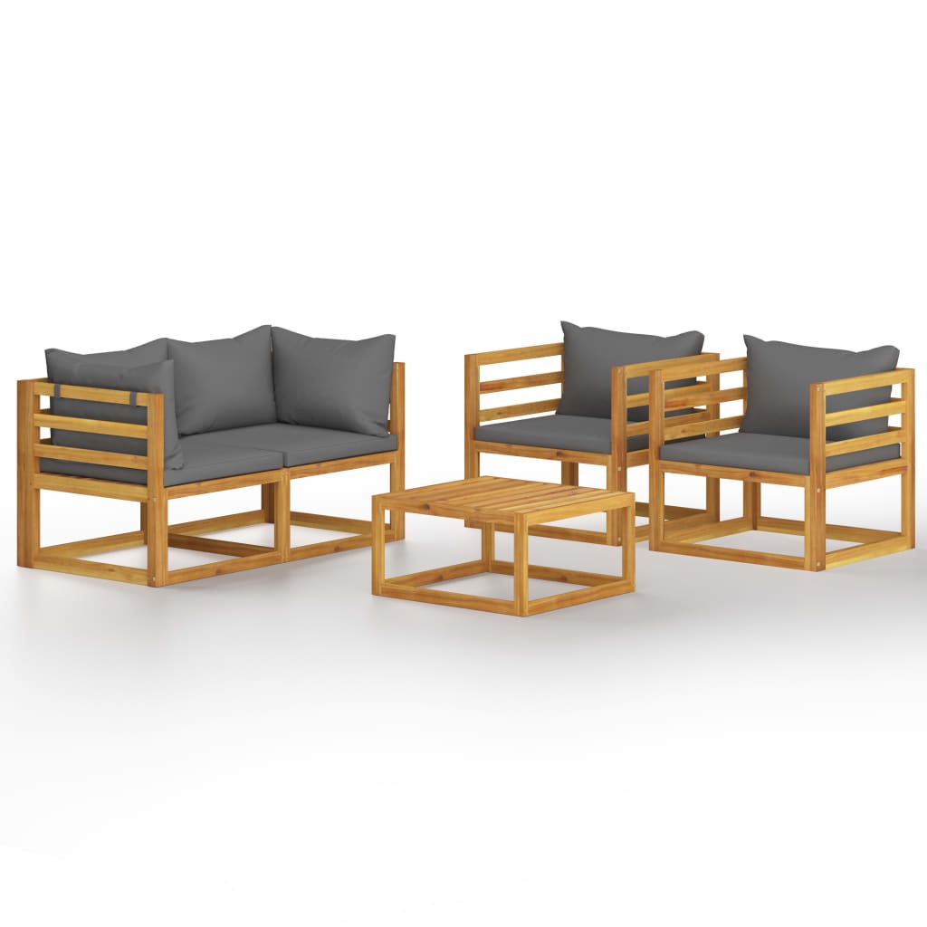 Set mobilier de grădină cu perne, 5 piese, lemn masiv acacia