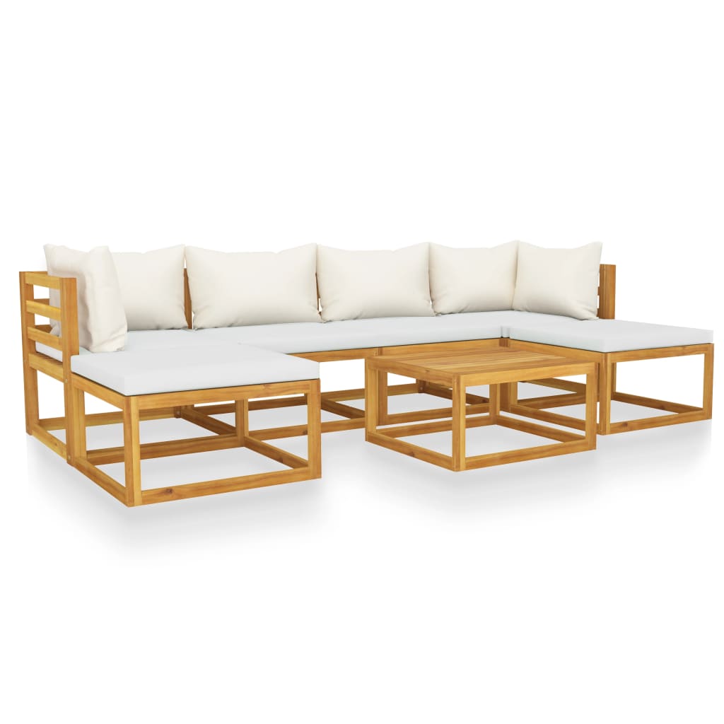 Set mobilier de grădină cu perne crem, 7 piese, lemn de acacia