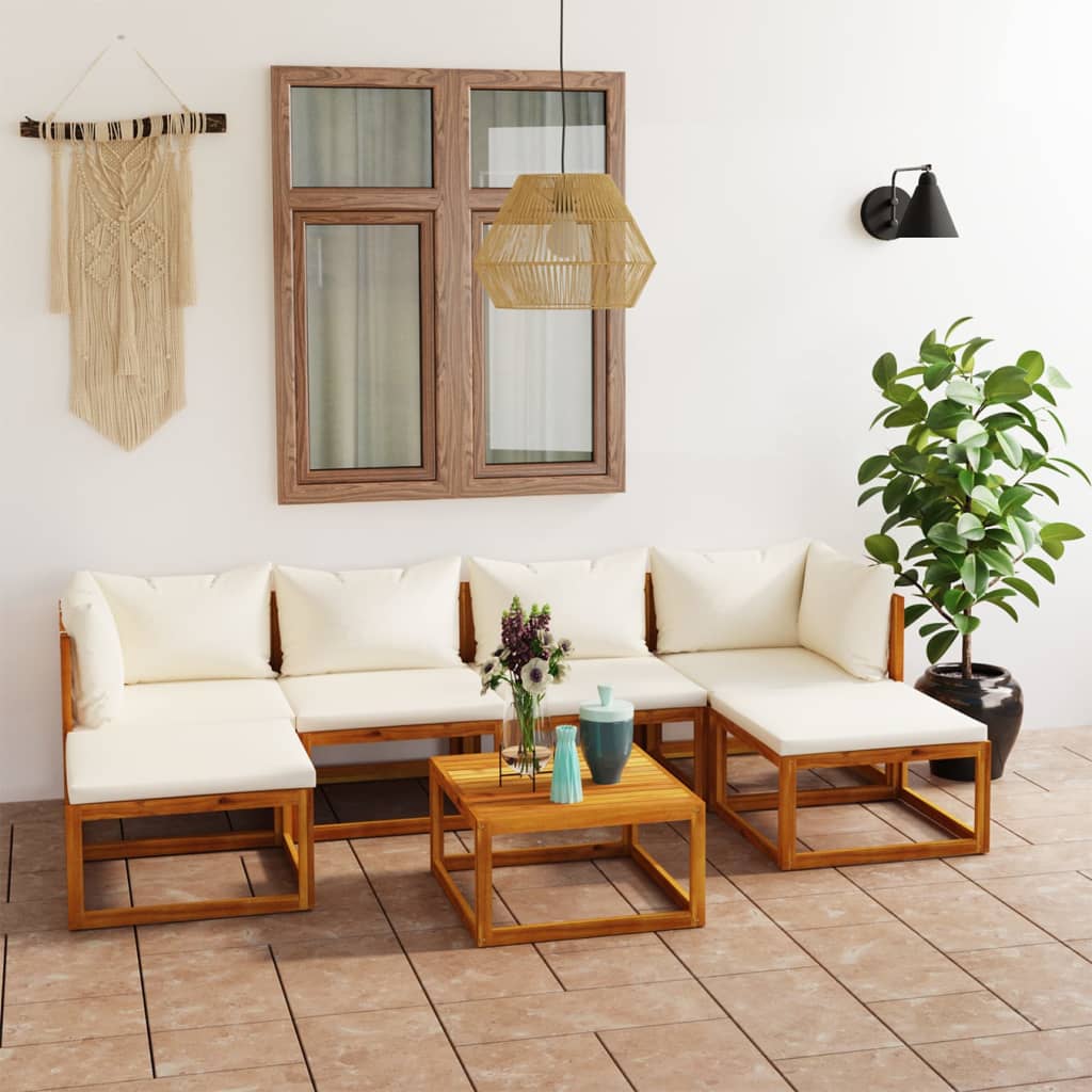 Set mobilier de grădină cu perne crem, 7 piese, lemn de acacia