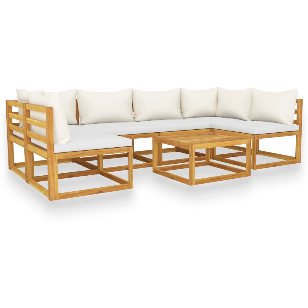 Set mobilier grădină cu perne, 7 piese, crem, lemn masiv acacia