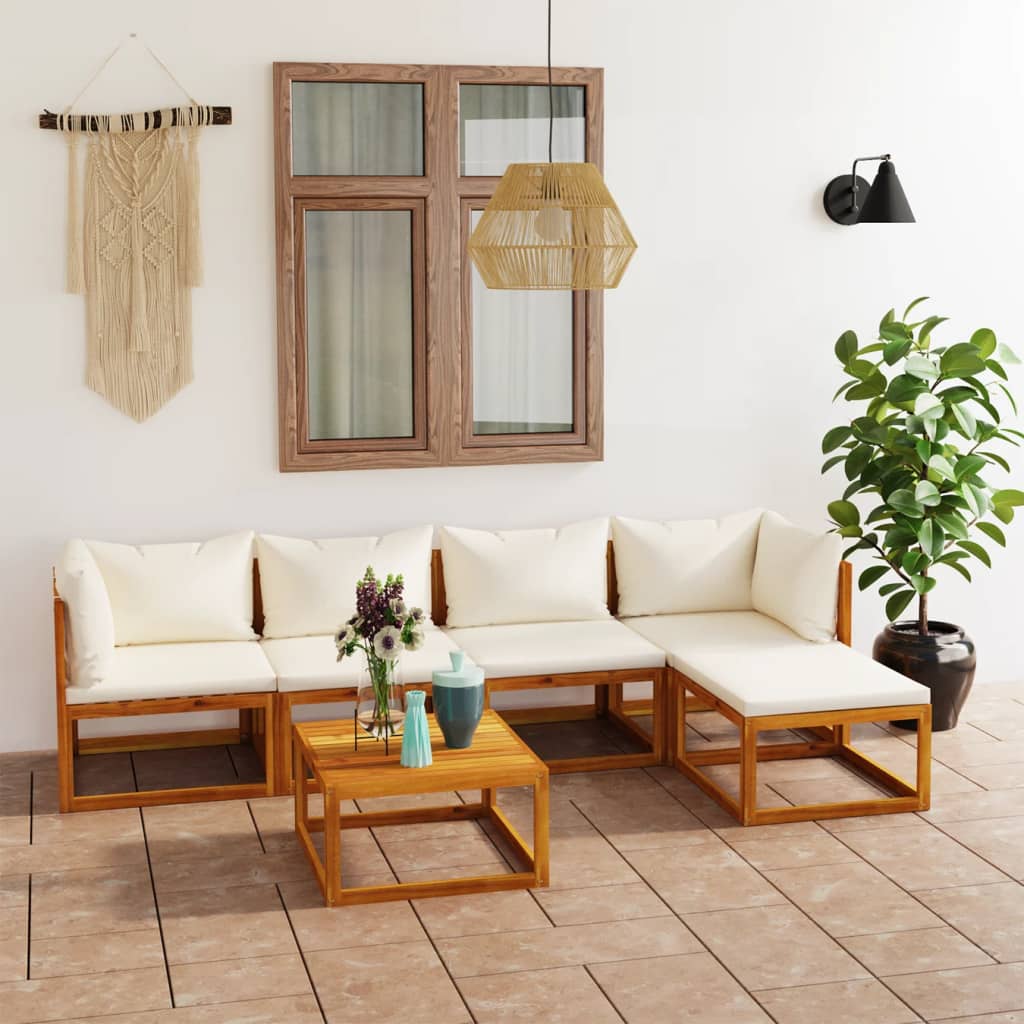 Set mobilier grădină cu perne, 6 piese, crem, lemn masiv acacia