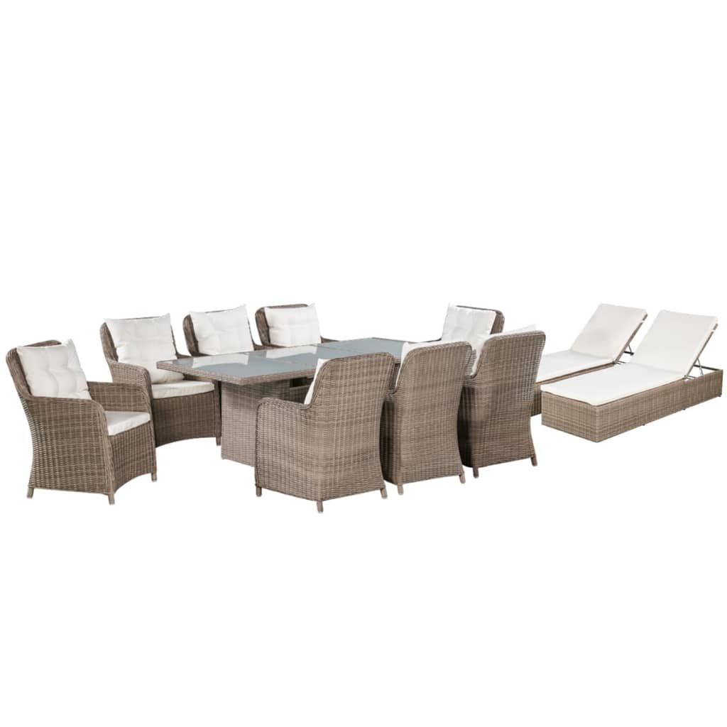 Set mobilier de exterior, 11 piese, maro, poliratan