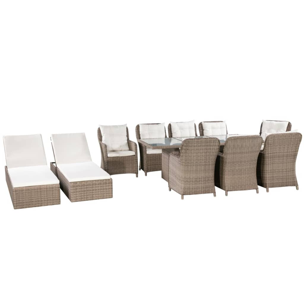 Set mobilier de exterior, 11 piese, maro, poliratan