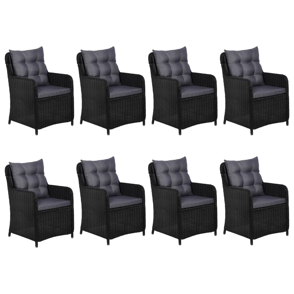 Set mobilier de exterior, 9 piese, negru, poliratan