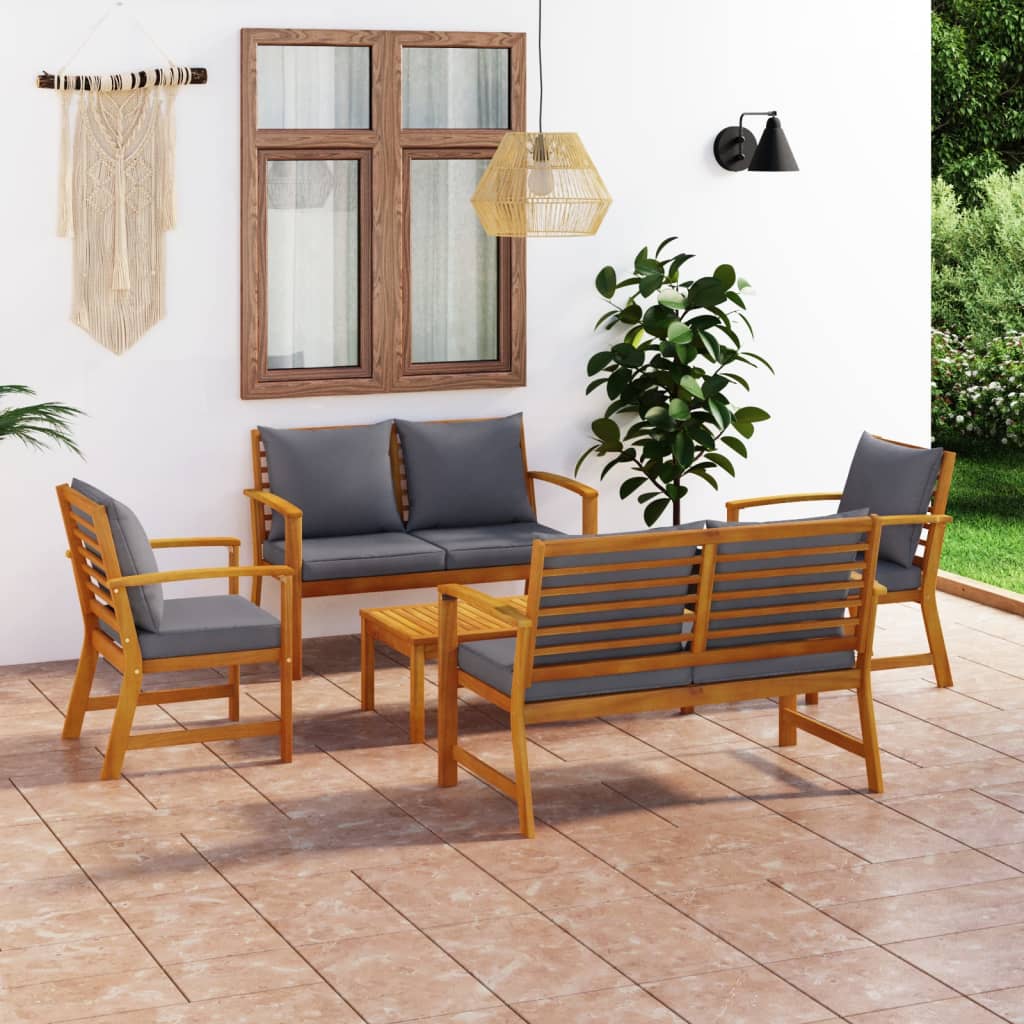 Set mobilier de grădină cu perne, 5 piese, lemn masiv acacia