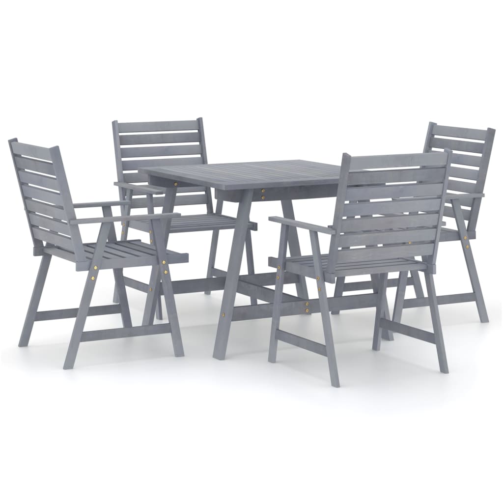 Set mobilier de grădină, 5 piese, gri, lemn masiv de acacia