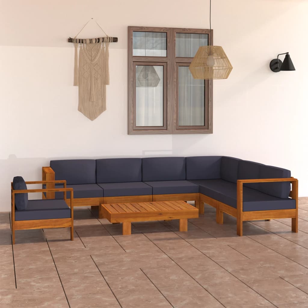 Set mobilier grădină perne gri închis, 8 piese, lemn acacia