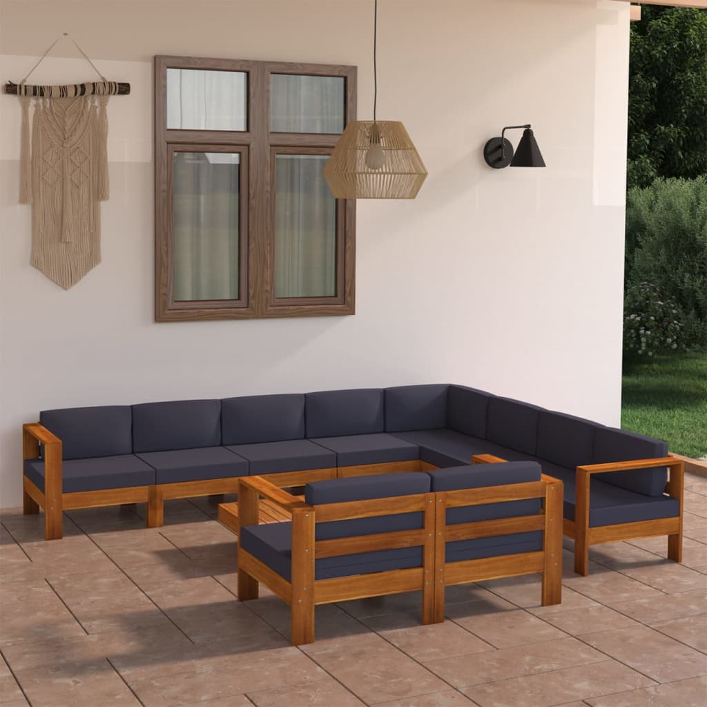 Set mobilier grădină perne gri închis, 10 piese, lemn acacia - Lando