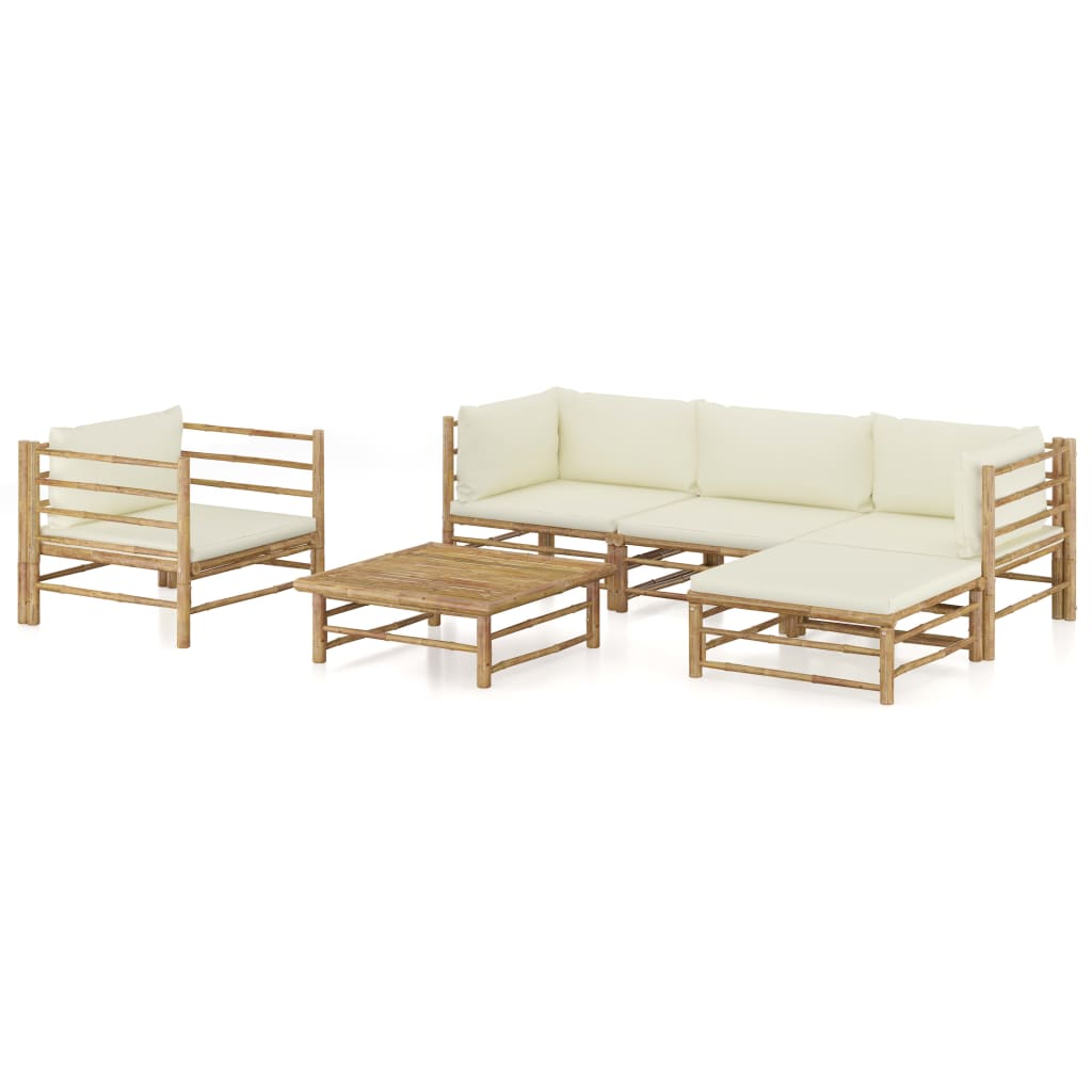 Set mobilier de grădină cu perne alb crem, 6 piese, bambus