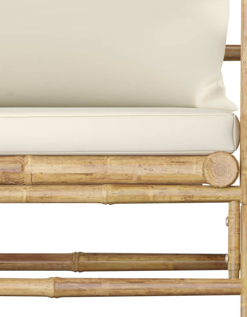 Загрузите изображение в средство просмотра галереи, Set mobilier de grădină cu perne alb crem, 6 piese, bambus
