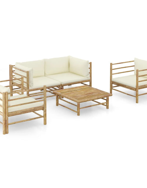 Încărcați imaginea în vizualizatorul Galerie, Set mobilier de grădină cu perne alb crem, 5 piese, bambus
