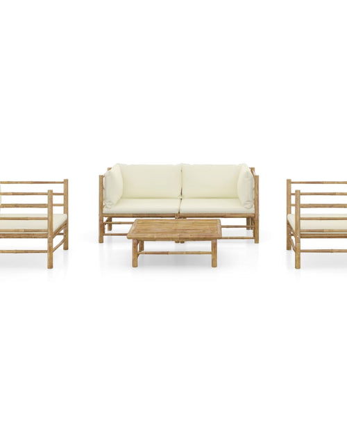 Încărcați imaginea în vizualizatorul Galerie, Set mobilier de grădină cu perne alb crem, 5 piese, bambus
