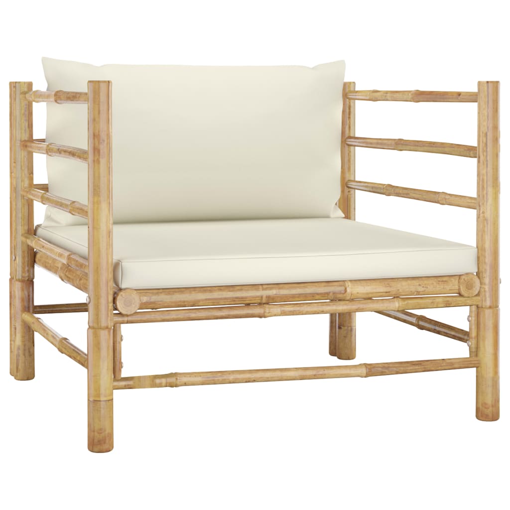 Set mobilier de grădină cu perne alb crem, 5 piese, bambus