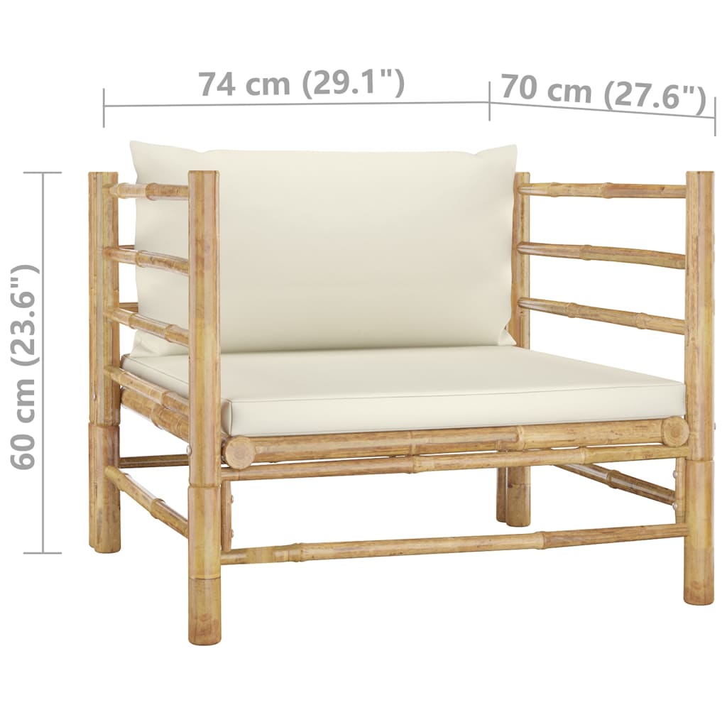 Set mobilier de grădină cu perne alb crem, 5 piese, bambus