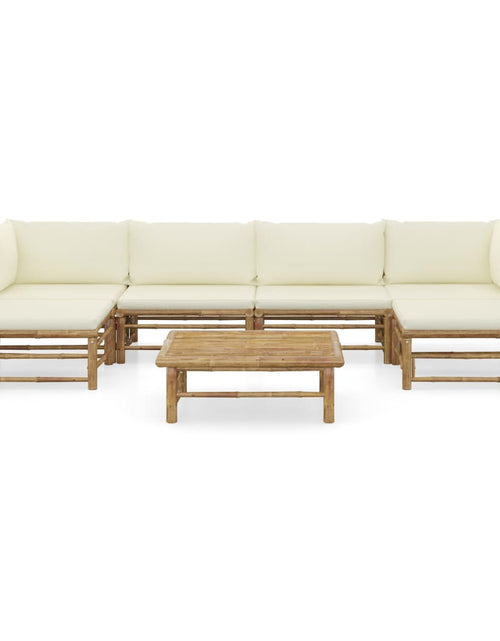 Încărcați imaginea în vizualizatorul Galerie, Set mobilier de grădină cu perne alb crem, 7 piese, bambus
