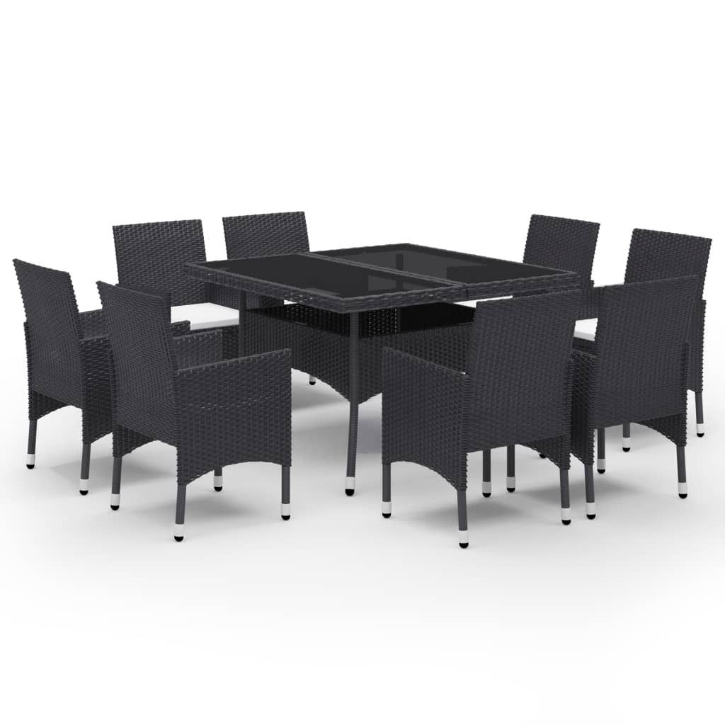 Set mobilier grădină, 9 piese, negru, poliratan, lemn acacia