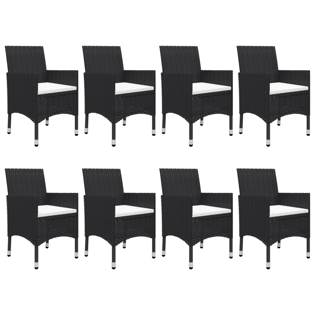 Set mobilier grădină, 9 piese, negru, poliratan, lemn acacia