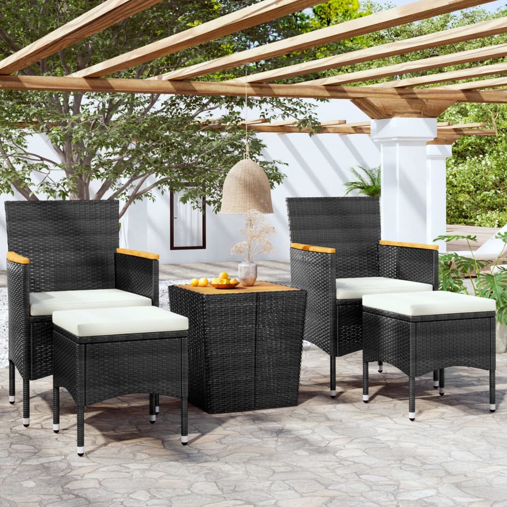 Set mobilier bistro grădină 5 piese negru poliratan/lemn acacia - Lando