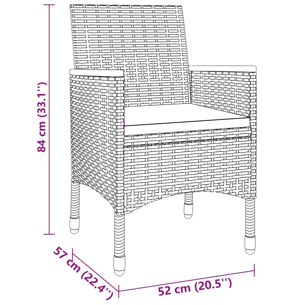 Set mobilier de grădină, 3 piese, gri, poliratan