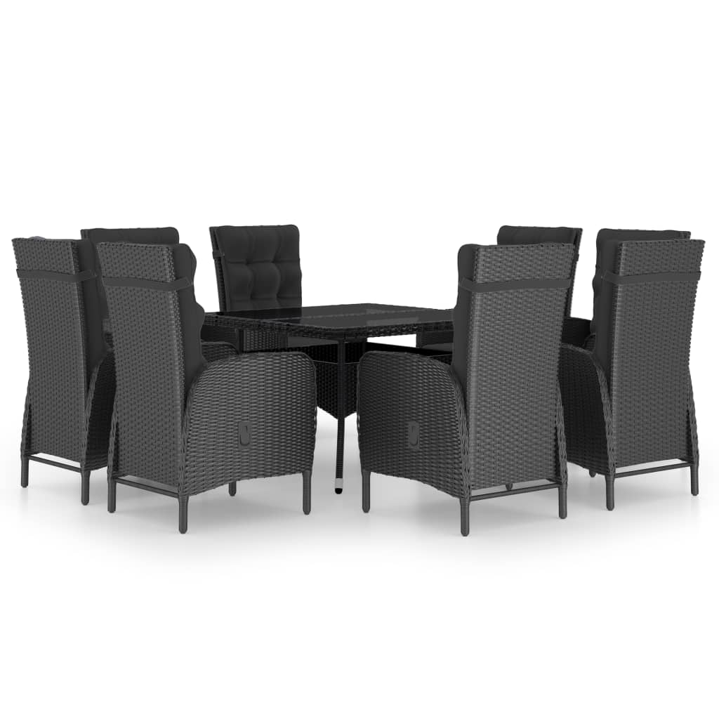 Set mobilier grădină, 9 piese, negru, poliratan, lemn acacia