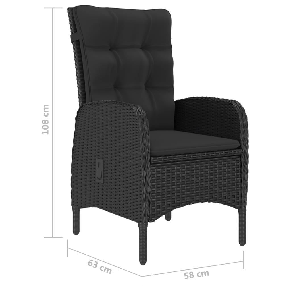 Set mobilier grădină, 9 piese, negru, poliratan, lemn acacia